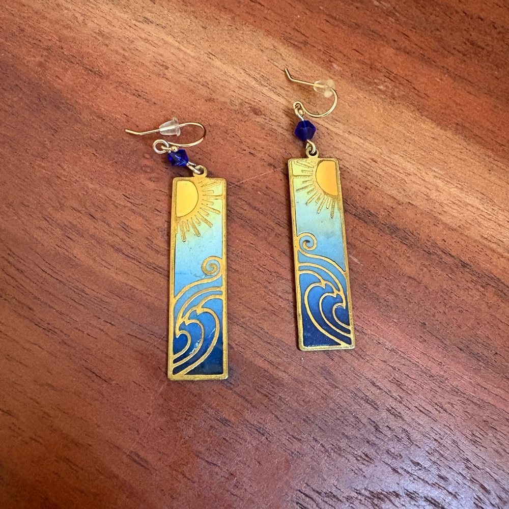 Sun and Waves Gold and Blue Earrings